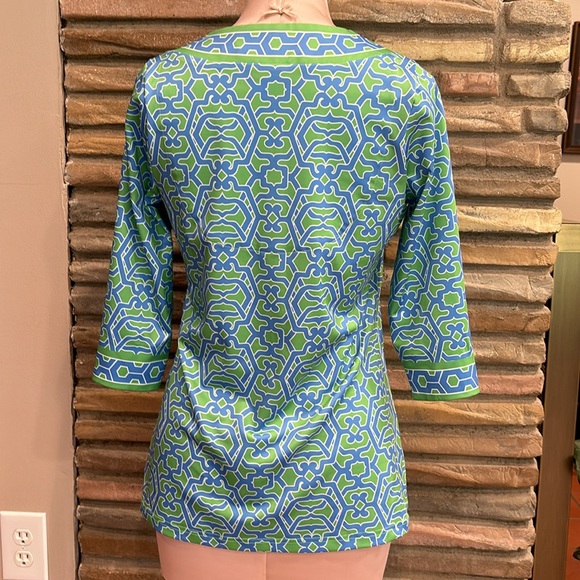 Gretchen Scott Womens V Neck Tunic Top Blouse Size Shrimp (XXS) Green Blue - Picture 2 of 9